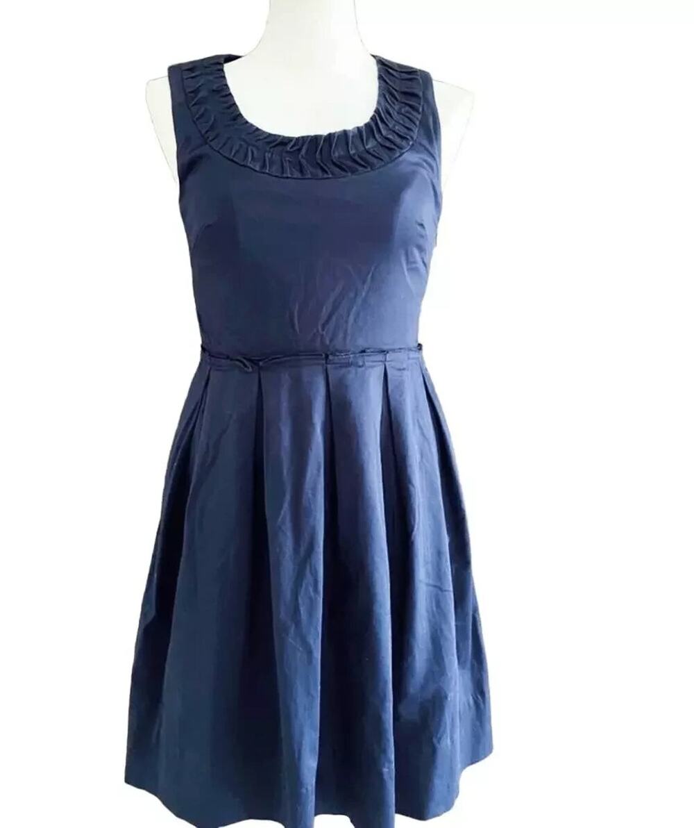 Liz Claiborne Women's 12P Navy Fit Flare Dress Sleeveless Lined Pockets